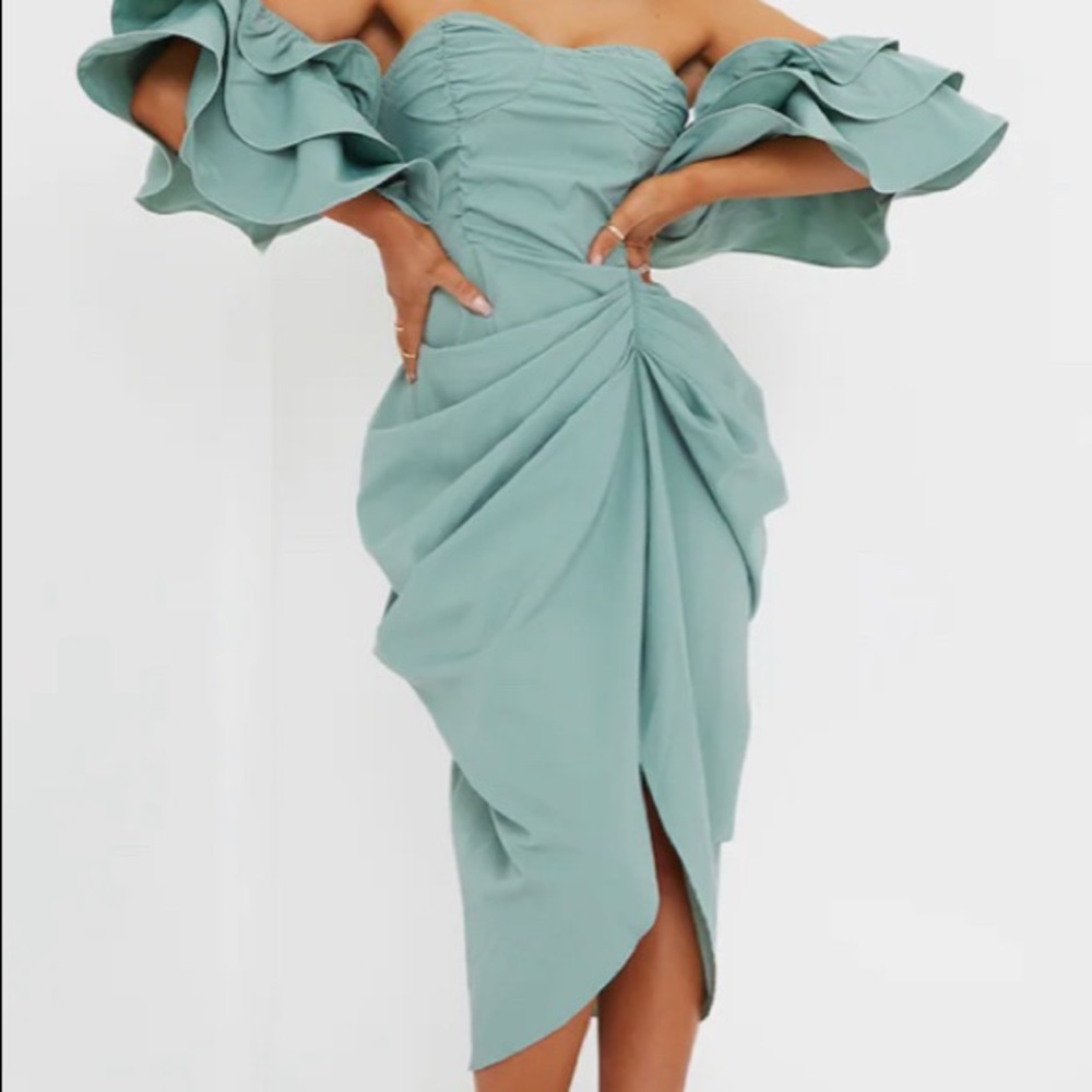 SOLD ‼️ PrettyLittleThings Sage Draped Dress